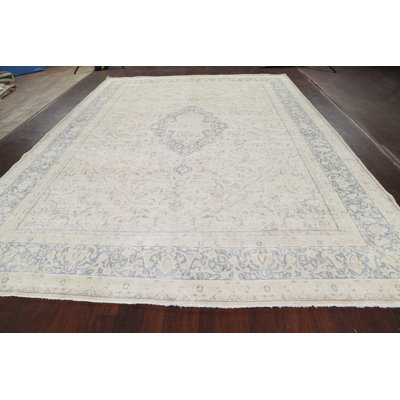 Tapis blanc cassé noué à la main de conception unique 9 pi 8 po x 13 pi 1 po Aleycia 1960