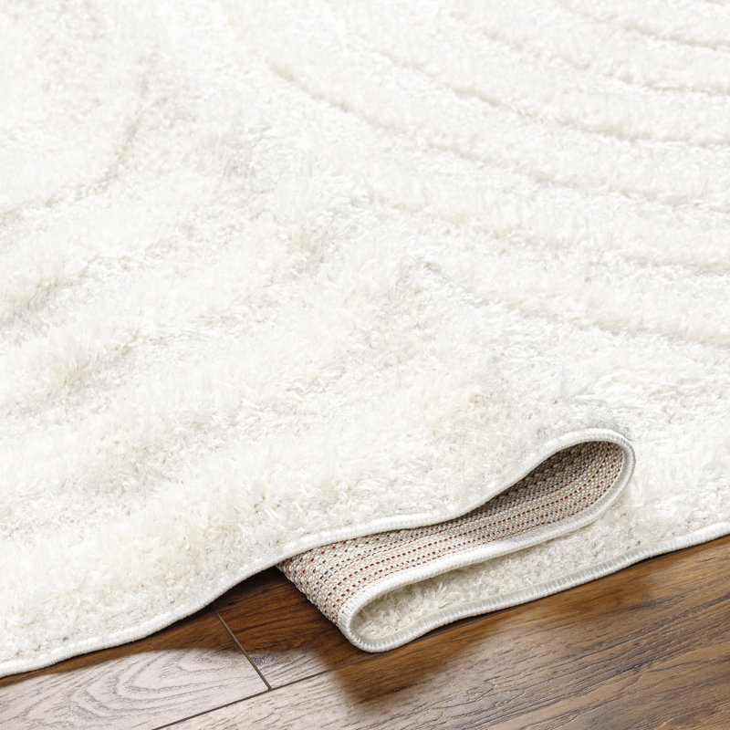 Bartletto Beige Shag Area Rug, Rectangle 7'10" x 10', Beige/White