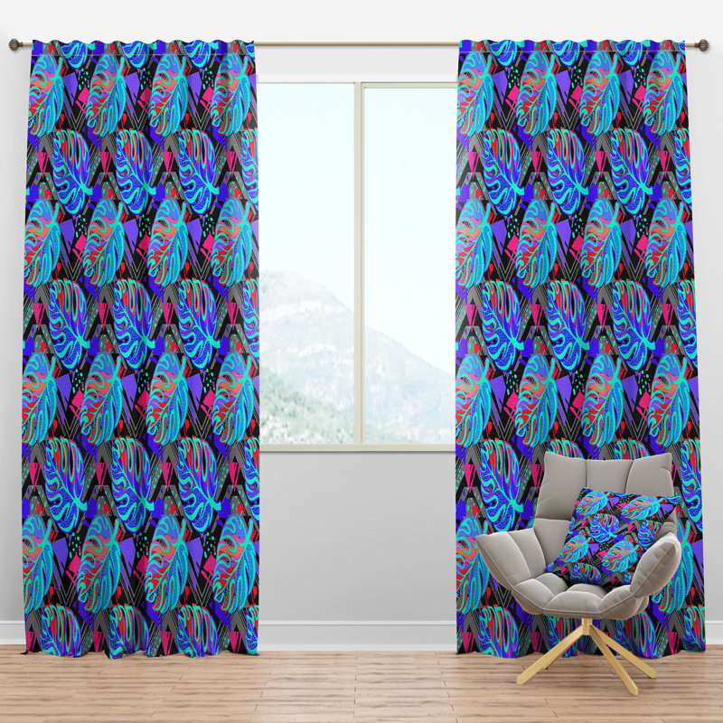 Motif de feuilles exotiques - Rideau nature - Velours obscurcissant - 1 panneau, l 52 po x L 120 po