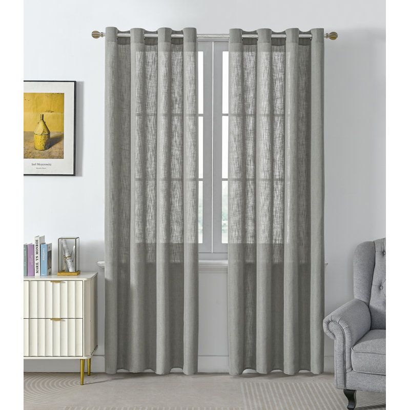Paire de rideaux semi-transparents avec œillets Draycott, Lin gris, L 52 po x L 63 po
