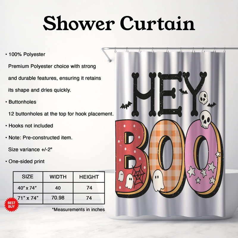 Rideau de douche 1 pièce Sweet Spook, H 74 po x l 71 po