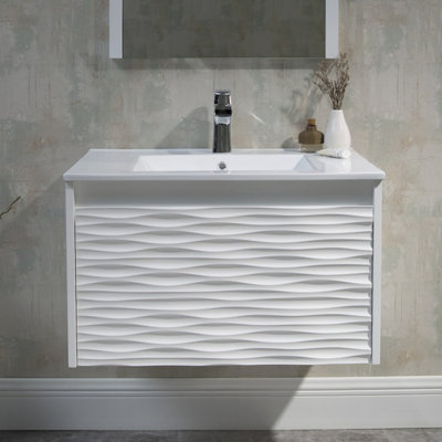 30" Wall Mounted & Floating Single Vanity with Ceramic Sink