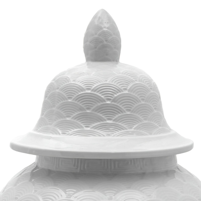 24" Antique White Scaled Temple Jar