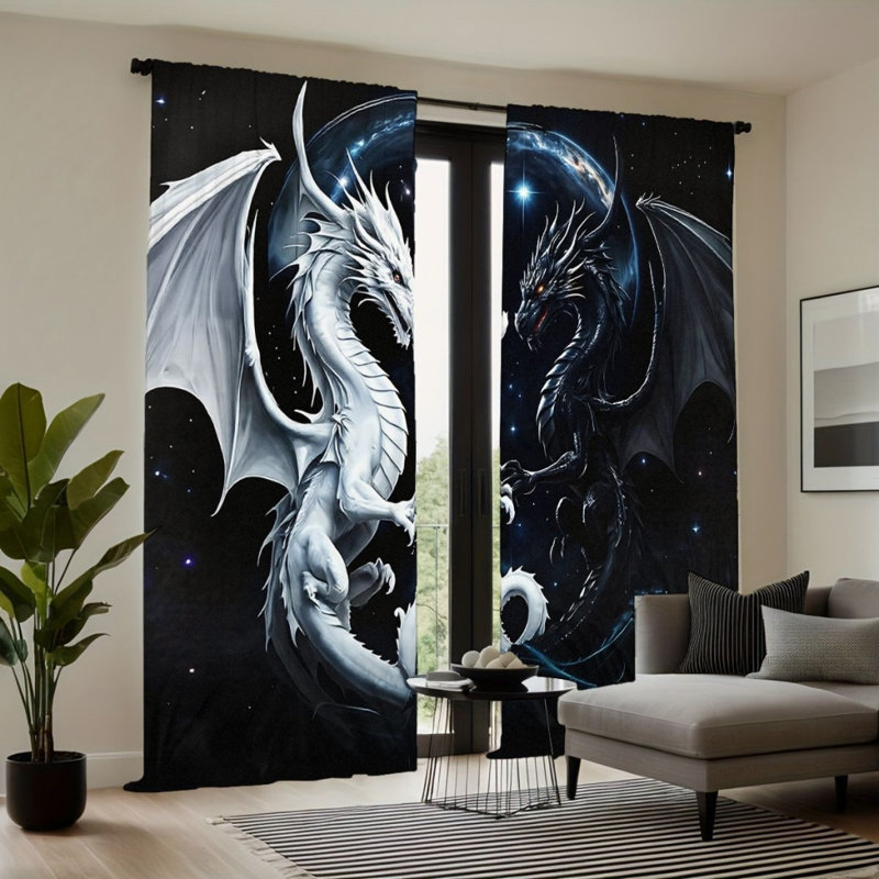 2 pièces de rideaux filtrant la lumière avec dragon galaxie céleste et étoiles, L 52 po x H 84 po x 2 pièces