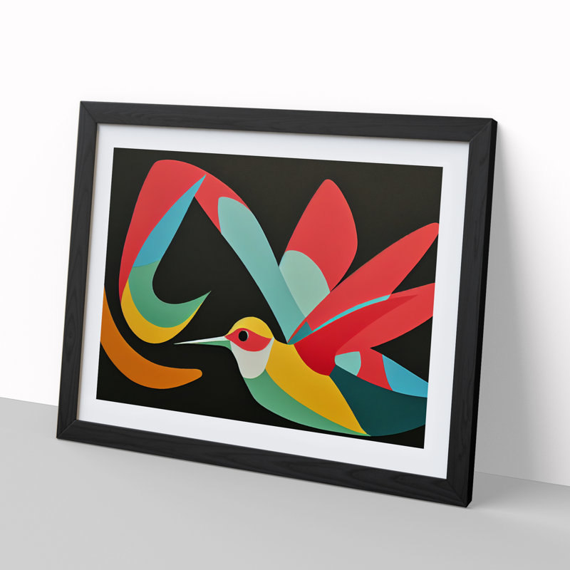 XH1022-8879X The Abstract Hummingbird - Single Picture Frame Print, 46cm H x 64cm W x 2cm D, Black