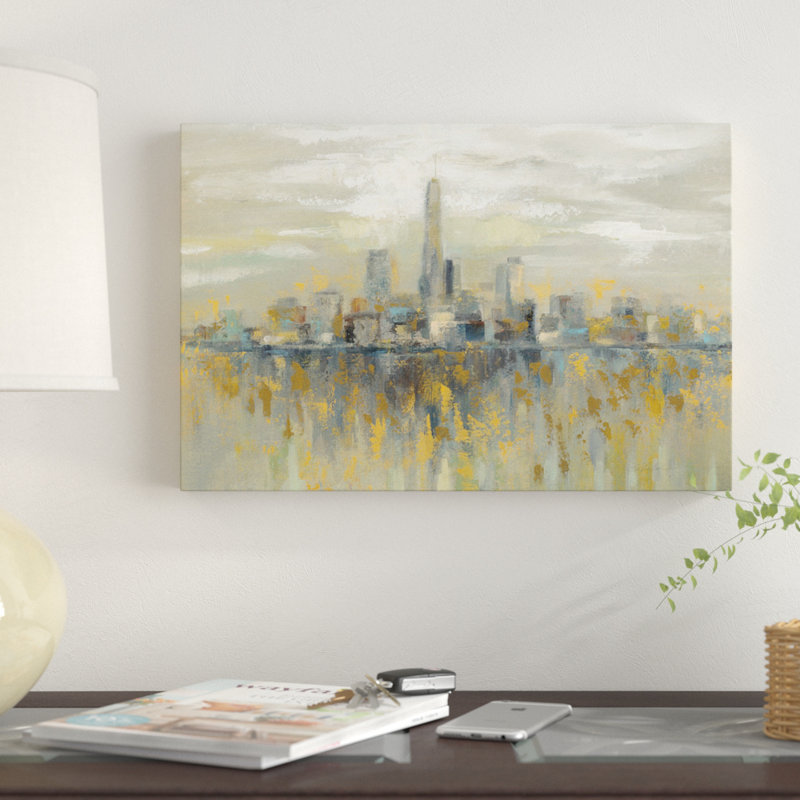 « brume de manhattan » sur toile, H 18 po x l 26 po x P 1,5 po, Toile tendue, Pas de tapis