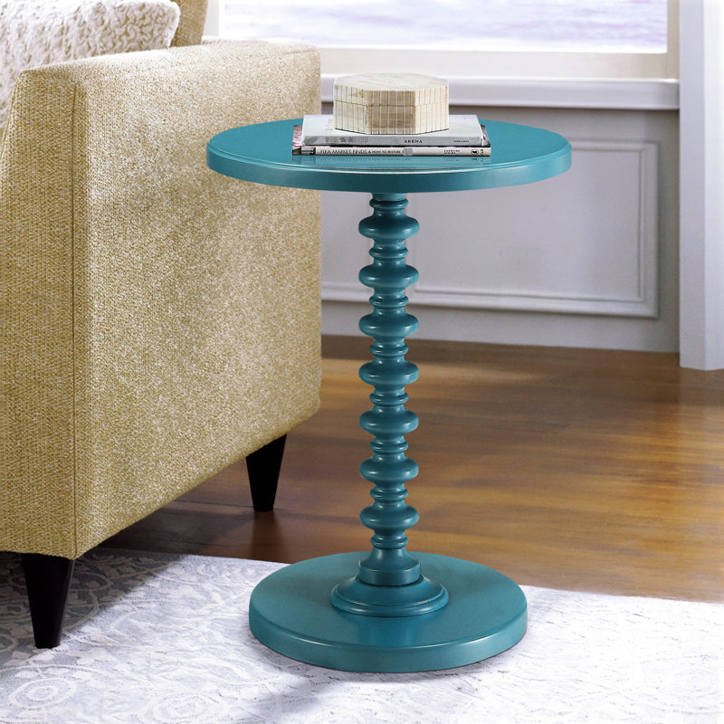Table d'appoint ronde en bois avec un élégant piédestal en bois robuste, H 22,37 po x L 17,96 po x l 17,42 po, Jaune