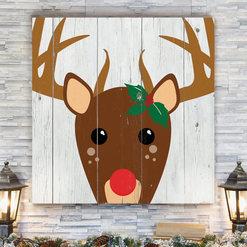 Holly Reindeer - impression sur toile tendue, H 32 po x l 32 po x P 1 po