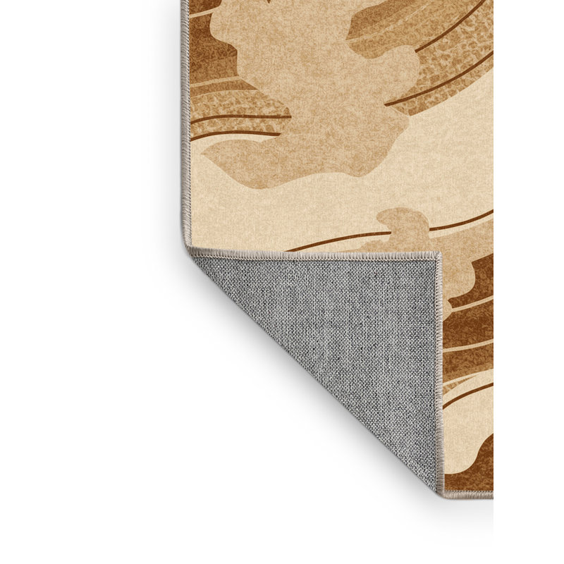 Tapis éclectique abstrait beige lavable à la machine Joyce Sun Wukong - reliure beige, 7 x 9