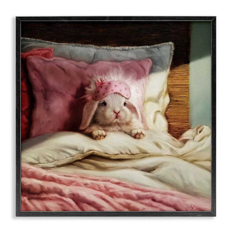 Lapin au repos, blanc cassé, par Lucia Heffernan - impression, H 12 po x l 12 po, Giclée encadrée noir minuit