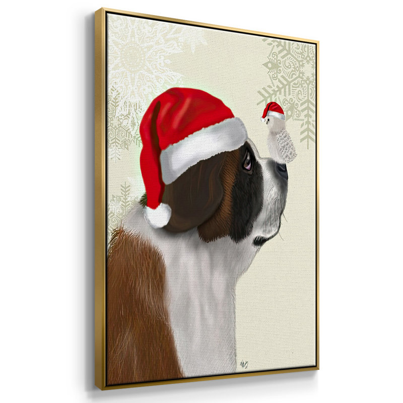 Noël Saint-Bernard et hibou moelleux, Or, H 41 po x l 27 po x P 1,5 po