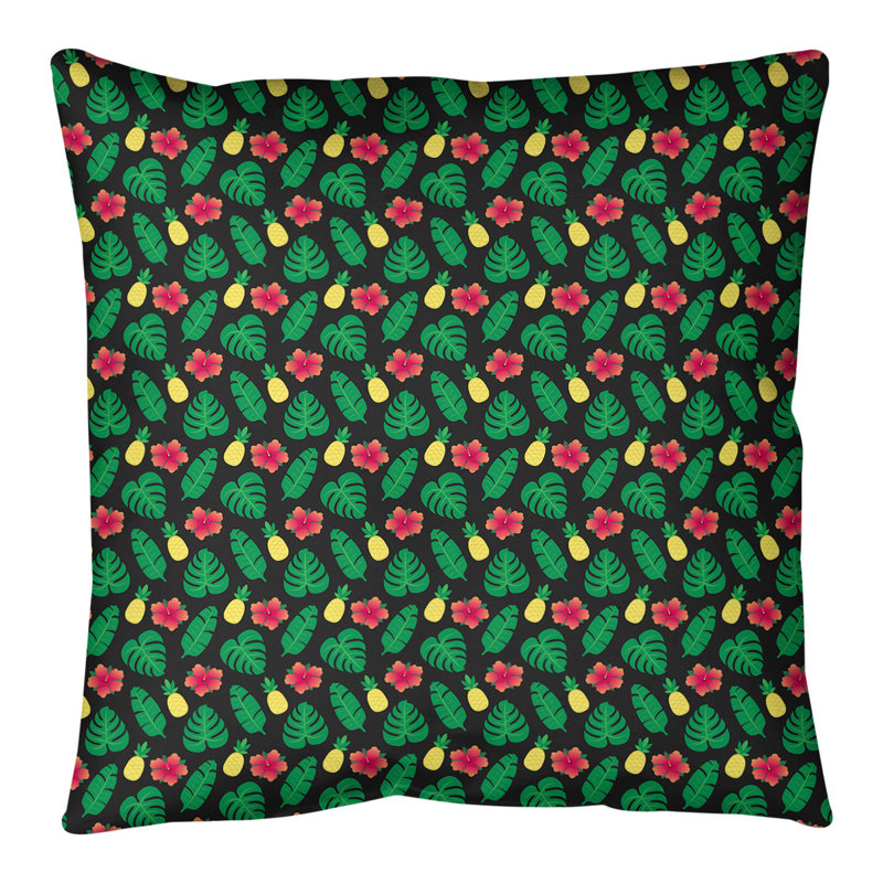 Housse de coussin carrée tropicale/insert, 26 po x 26 po, Bourre en polyester, Noir, vert et jaune