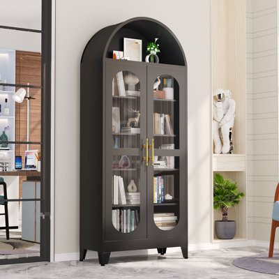 Modern Metal Arched China Cabinet With Glass Doors by Ebern Designs