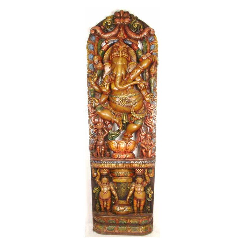 Statue Ganesha dansante en bois faite à la main - décoration de table traditionnelle indienne, divinité de bon augure éléphant, autel joyeux de la maison, spirituel