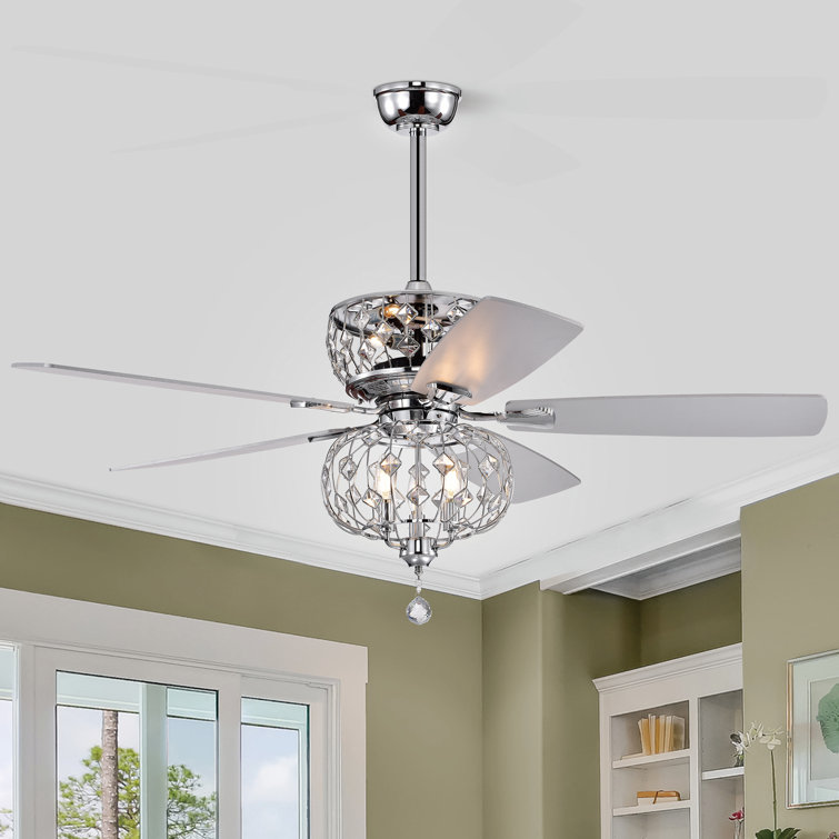 52" Waldon 5 - Blade Reversible Glam Crystal Ceiling Fan with Remote Control and Light Kit Included
