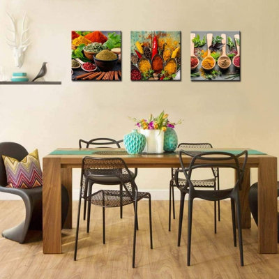 Warm Russet Gourmet Spice Herb Still Life 3 Pcs 12in x 12in Canvas Printed Artwork for Formal Dining