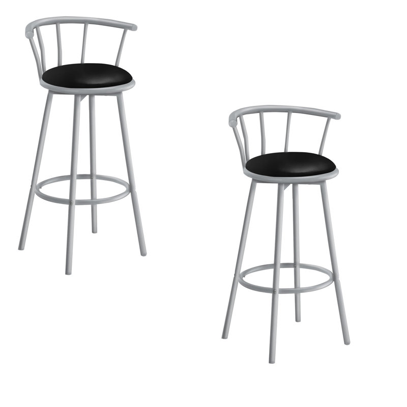 Kea Swivel Barstool Chair Set Of 2, Low Curved Back, Faux Leather, White;Black