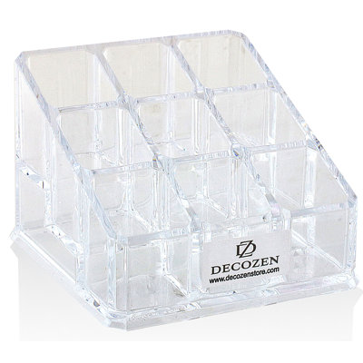 Organisateur de maquillage transparent en acrylique avec 9 fentes pour les rouges à lèvres, les cosmétiques, le rangement de la coiffeuse - Cadeau de Noël et de la fête des Mères