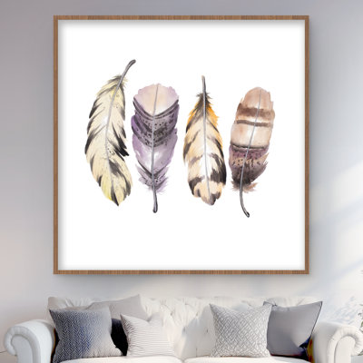 Purple Feather Set - Framed Matted Print for Home Decor