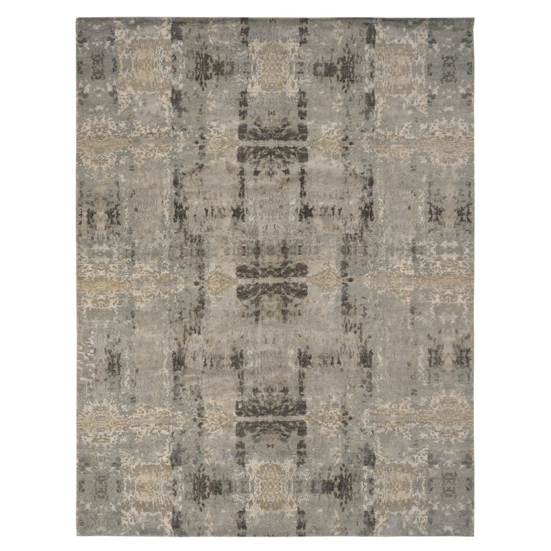 Tapis gris nouvel âge en soie 9 pi x 11 pi 7 po Carinda