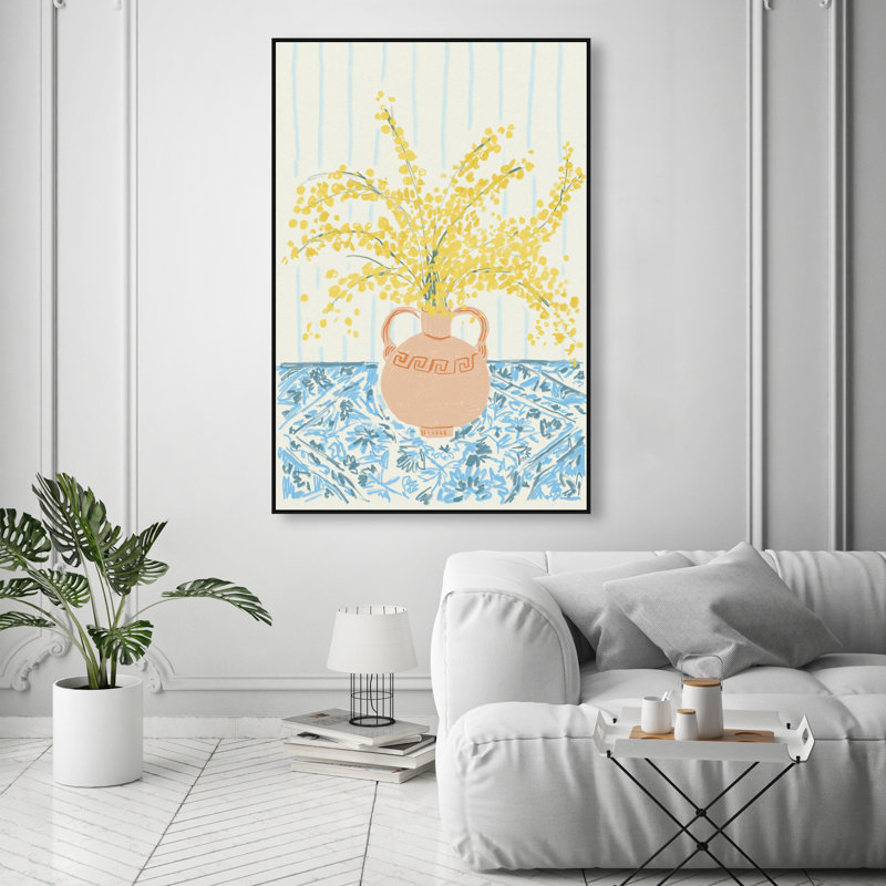 Sunny Flower Vase Print by Oliver Gal, 37"H x 25"W, Black Floater Frame