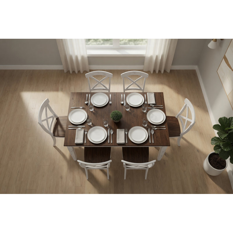 Chezney 6 - Person Solid Wood Solid Wood Top Four Leg Dining Set In White & Brown With 15" Butterfly Leaf