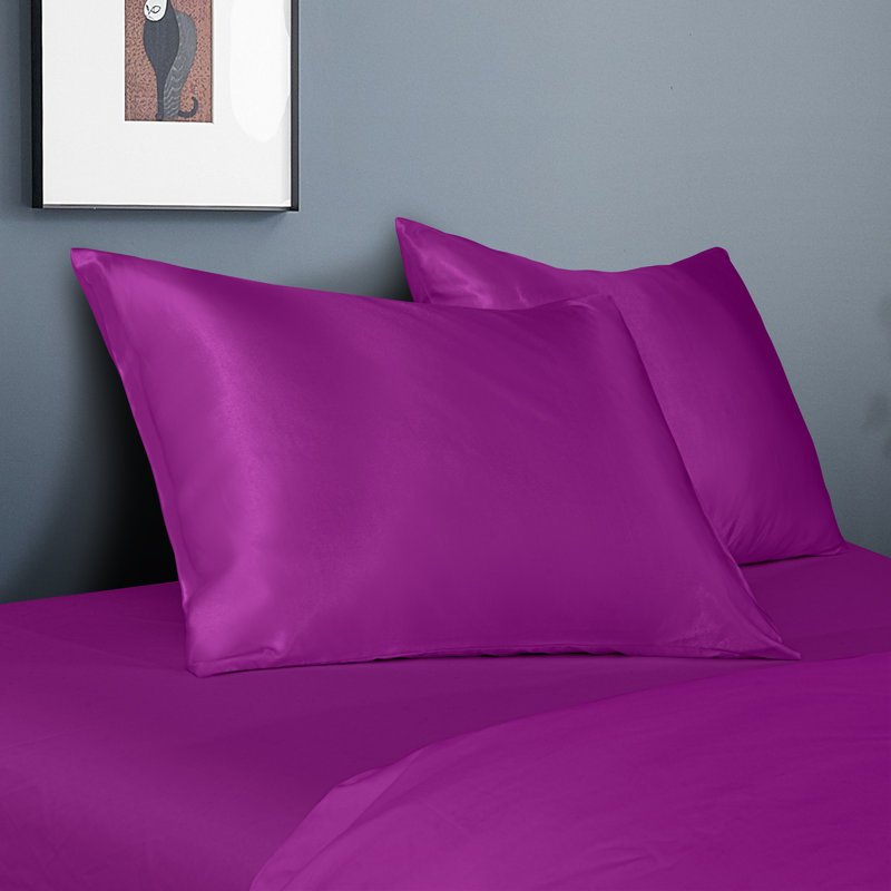 Taies d'oreiller en satin avec fermeture à enveloppe, Mauve, Taies d'oreiller pour grand lit