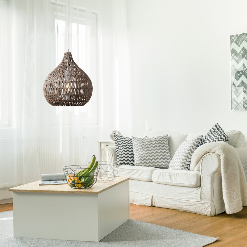 Luminaire suspendu tissé à 1 lumière avec cordon blanc en tissu de marque, ampoule incluse