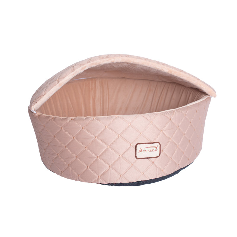 Medium Light Apricot Velvet Cat Bed with Hood