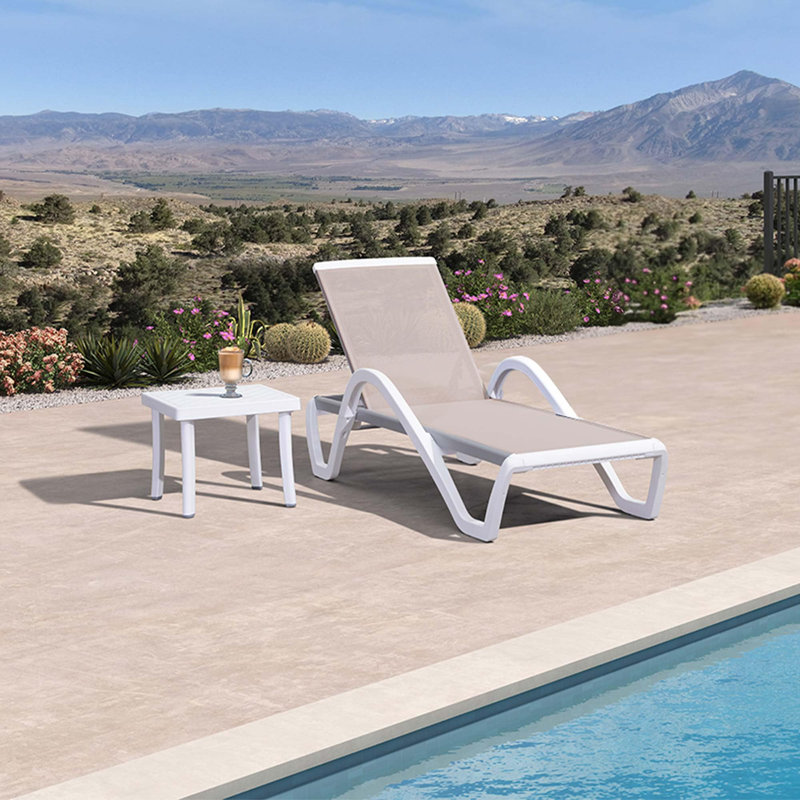 Chaise longue d'extérieur avec table, Oui, Beige