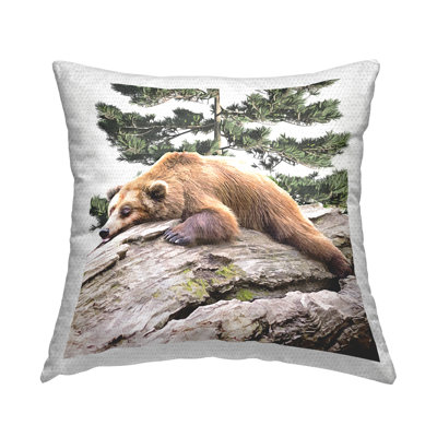 Sleepy Bear Woodland Forest Outdoor Printed Pillow by Kim Curinga