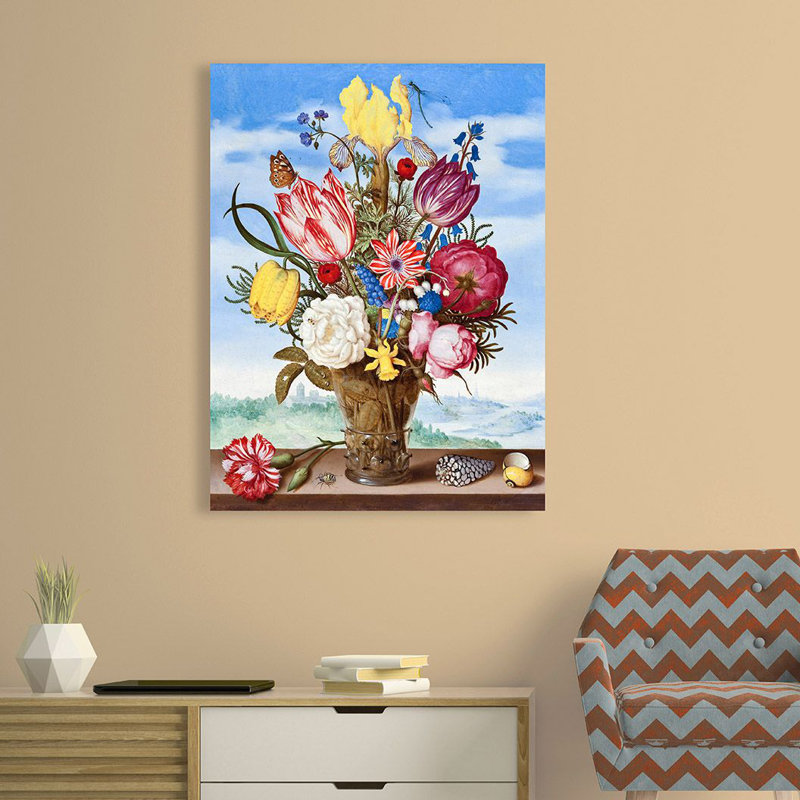 Bouquet Of Flowers On A Ledge by Ambrosius Bosschaert The Elder - Art Prints on Canvas, 80cm H x 60cm W x 4cm D