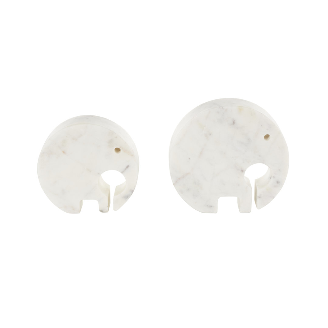 Shoumik Marble Circular Abstract Elephant Decorative White Sculpture with Gray Marble Veins and Cutouts Set Bungalow Rose
