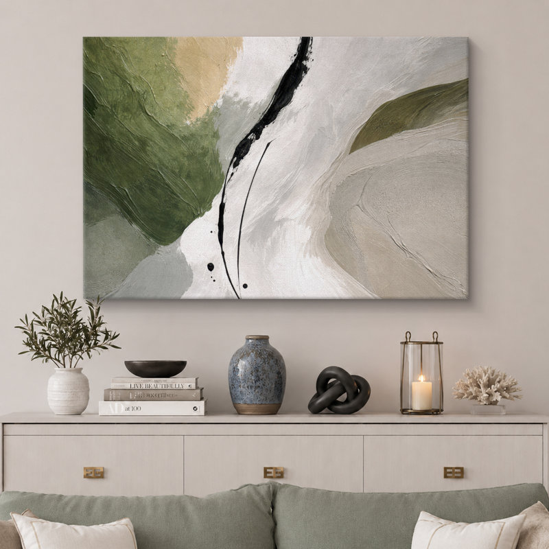 Abstrait vert beige, composition minimale, photos de salon contemporain, impression sur toile encadrée, Toile tendue