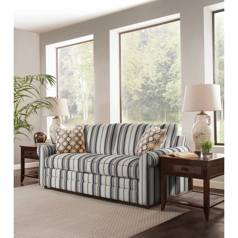 Edgeworth Sofa, Gel Memory Foam Mattress, Sunbrella Beige Pinstripe; 6205-74