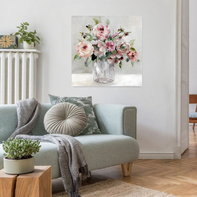 «Blush Blossoms», art floral délicat et contemporain, H 32 po x l 32 po