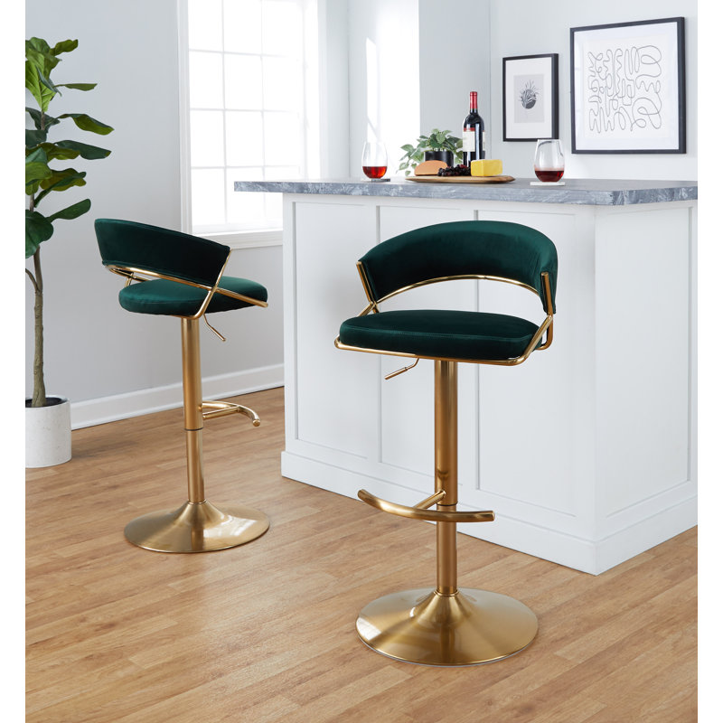 Swivel Upholstered Adjustable Height Counter Stool with Metal Frame, Green