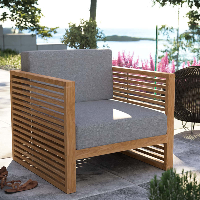 Teak Wood Outdoor Patio Armchair, Gray