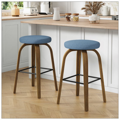 Ensemble de 2 tabourets de bar pivotants AILUNWALL, tabouret de bar sans dossier de 30 po de hauteur, siège rembourré en tissu, pieds en bois robustes et repose-pieds en métal, tabourets de style Mid-Century pour îlots, bars, restaurants, bleu