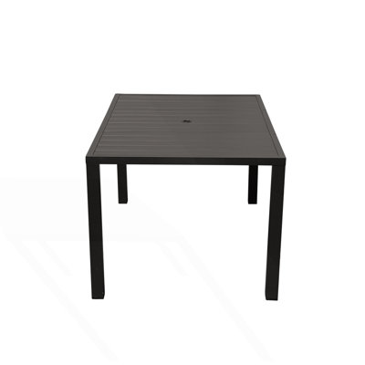 Outdoor Dining Table, Square Slatted Metal Patio Table With Umbrella Hole, Modern Table