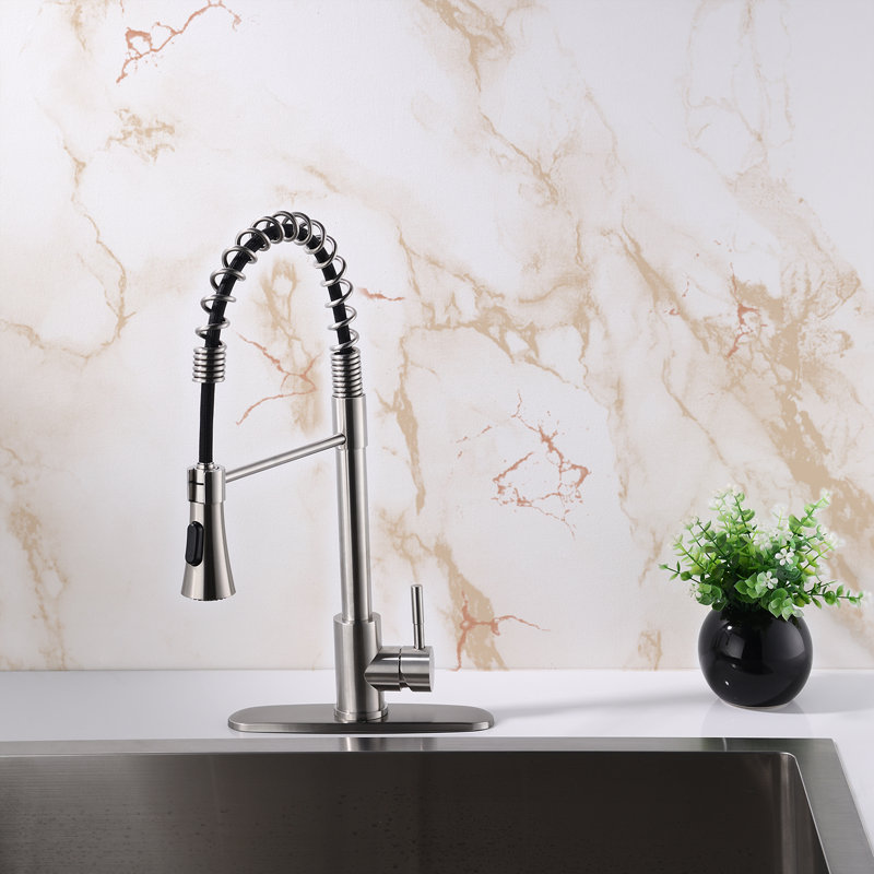 Robinet de cuisine à poignée simple pull down, Nickel brossé