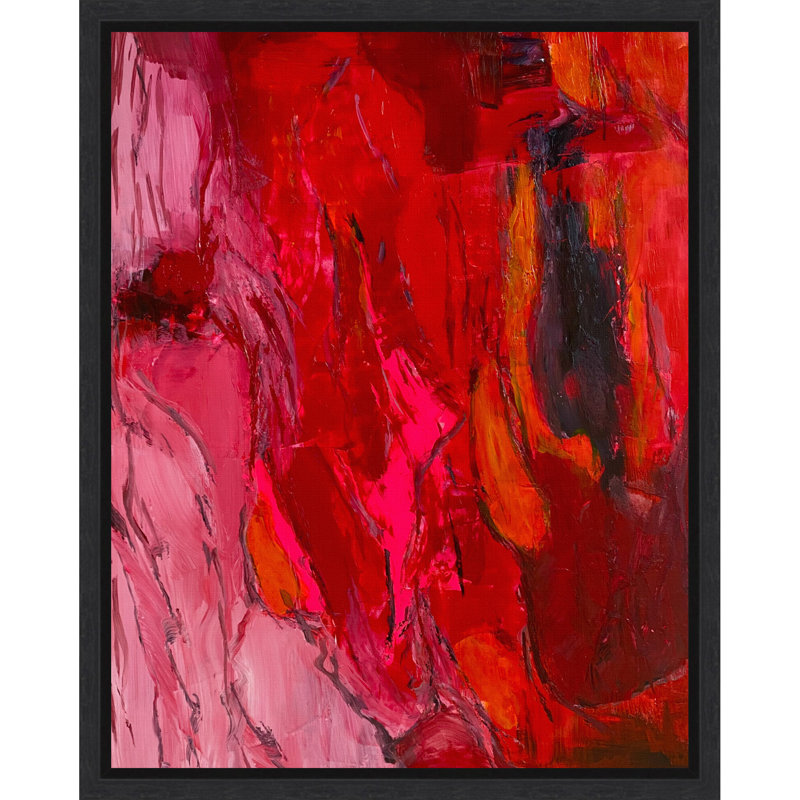 «Bold Crimson Abstract 478» par Preston Harmon, reproduction d'art sur toile encadrée, Noir Sylvie