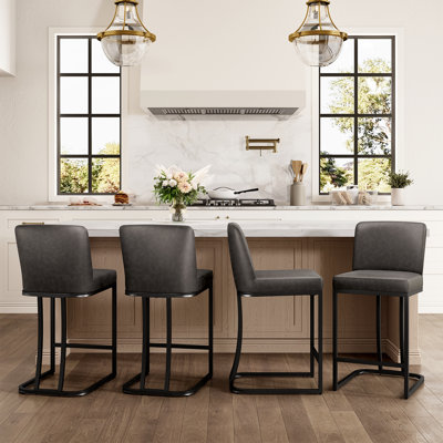 Kunkel 24" Modern Kitchen Counter Stool with Faux Leather Padded Seat and Metal Frame