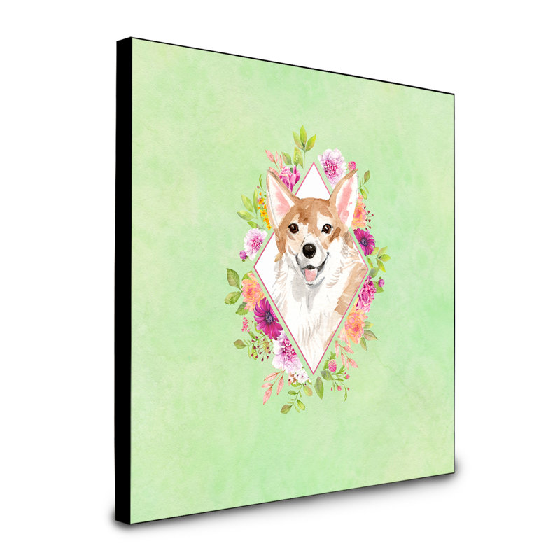 Panneau mural Dollman Flowers, Vert, Corgi brun