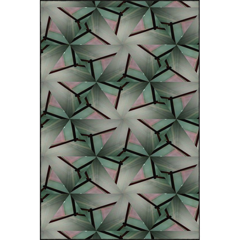 Triangular Geometric Patterned Woven Base Washable Rug, Square 3'3" Rug Pad Included