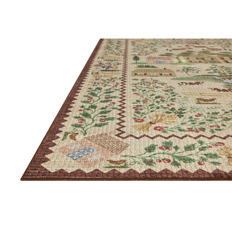 Rifle Paper Company x Loloi Orchard Antique Ivory / Multi Machine Washable Area Rug, Rectangle 5' x 7'6"