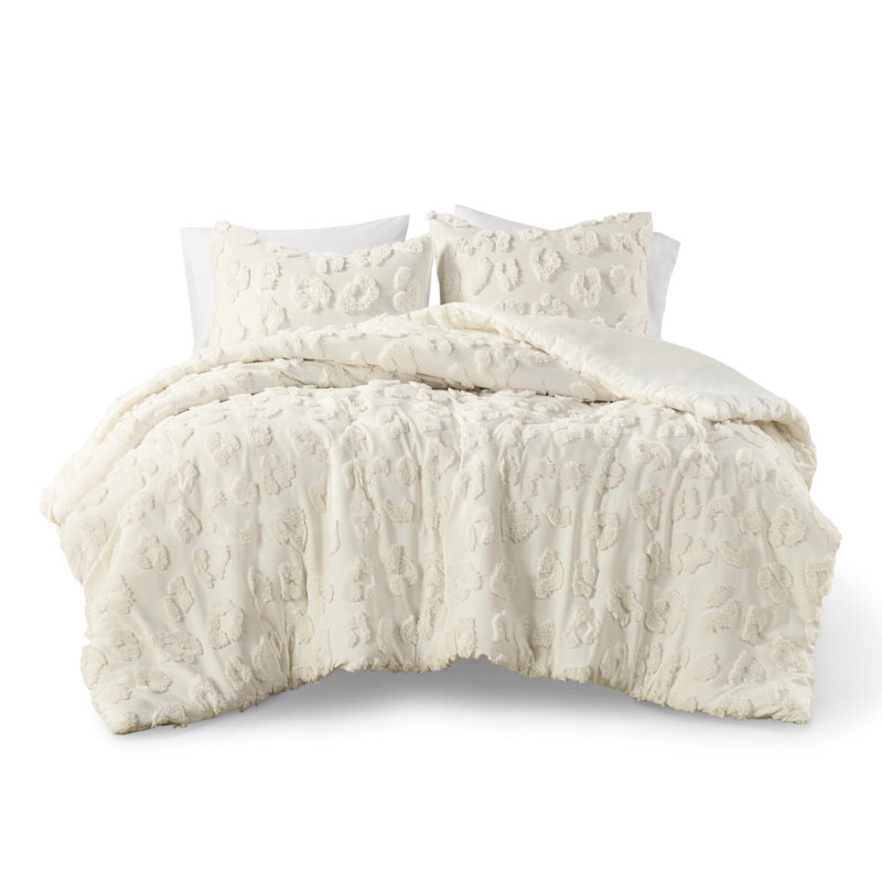 Lit double / grand avec housse de couette en chenille - thème animalier, 2 taies décoratives, imprimé en microfibre, texturé