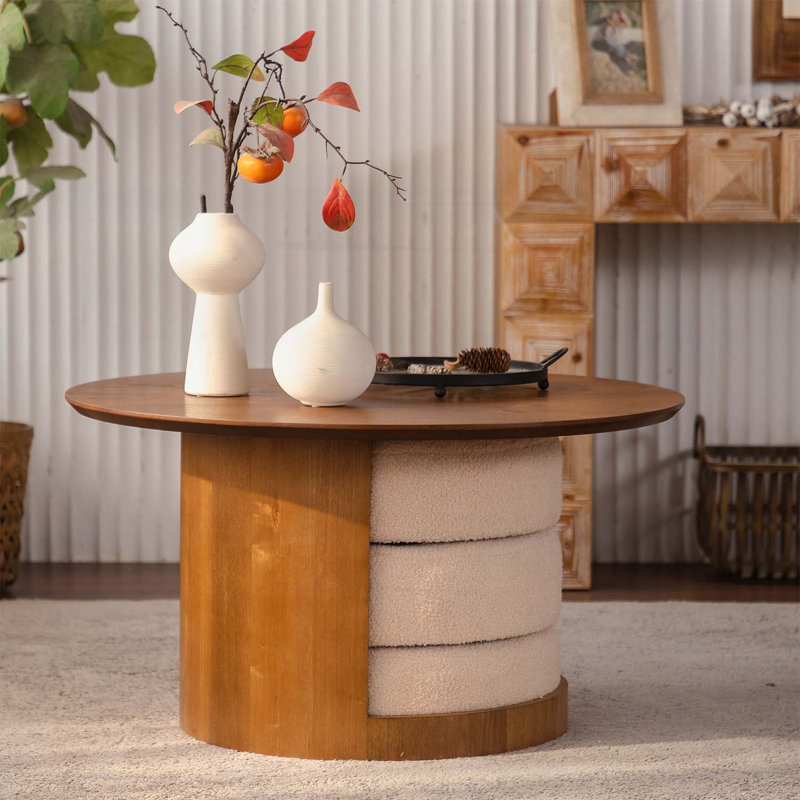 Table basse ronde en bois avec 3 tabourets gigognes