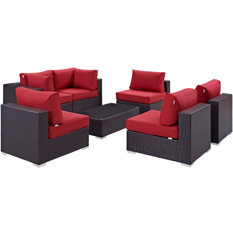 Ensemble modulaire d'extérieur 7 pièces Modway Convene, Rouge