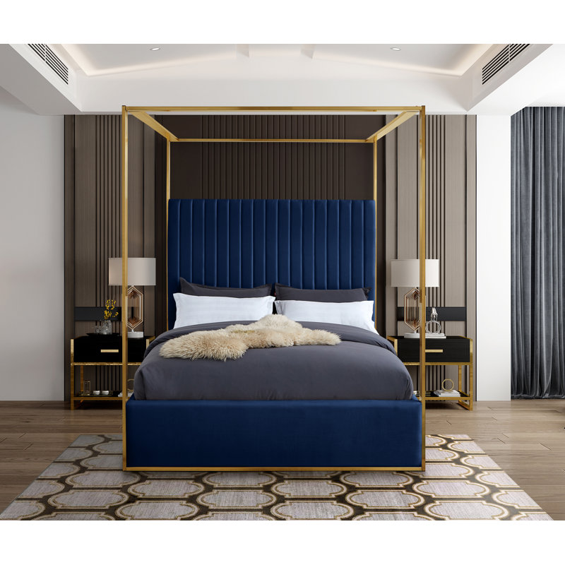 Lit en velours Jones Heersa, Grand, Velours marine